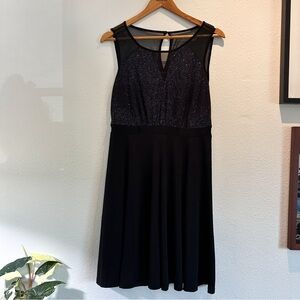 Black Glitter Mesh Bodice A-Line Dress